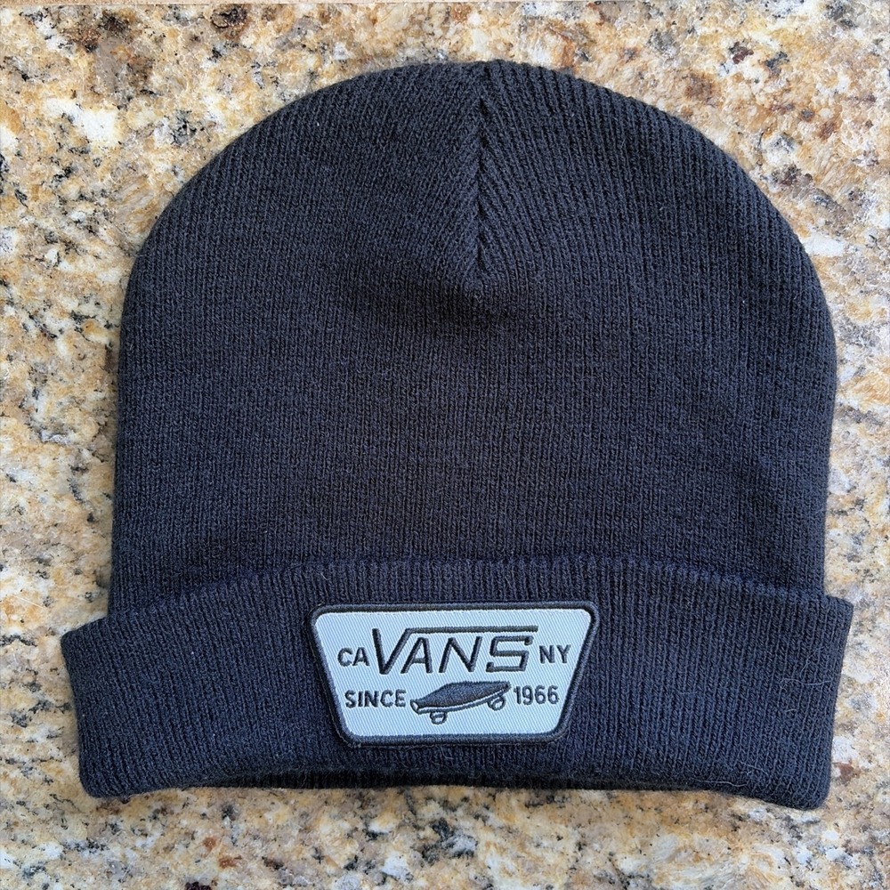 VANS Classic Black Milford Cuffed Beanie Knit Hat Cap Skate Patch Unisex Adult